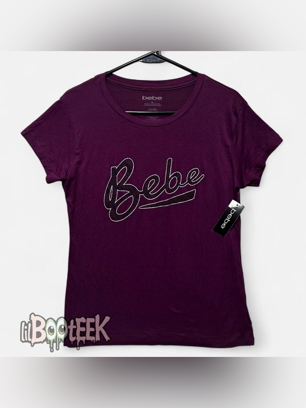 Bebe Ladies XL Purple Leopard Print Logo Graphic Tee NWT Y2K